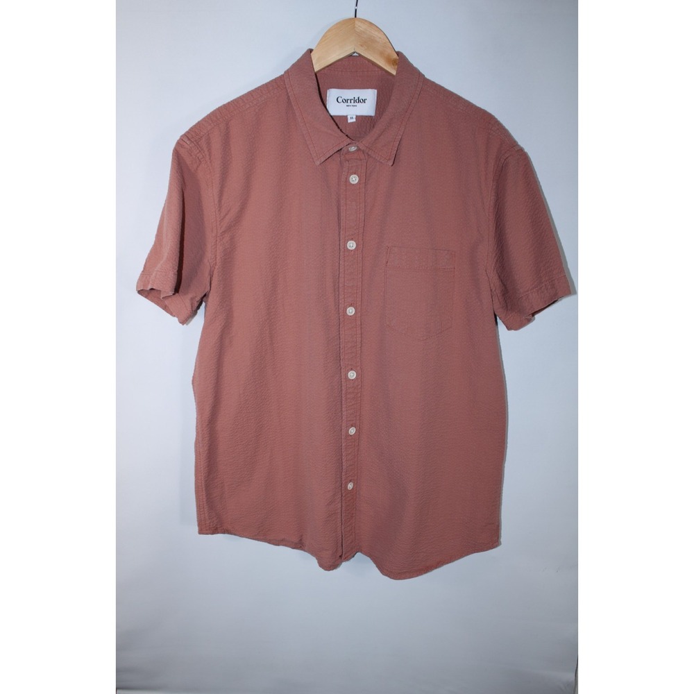 Corridor NY Men's XL Brick Red Short Sleeve Seersucker Button Down Shirt